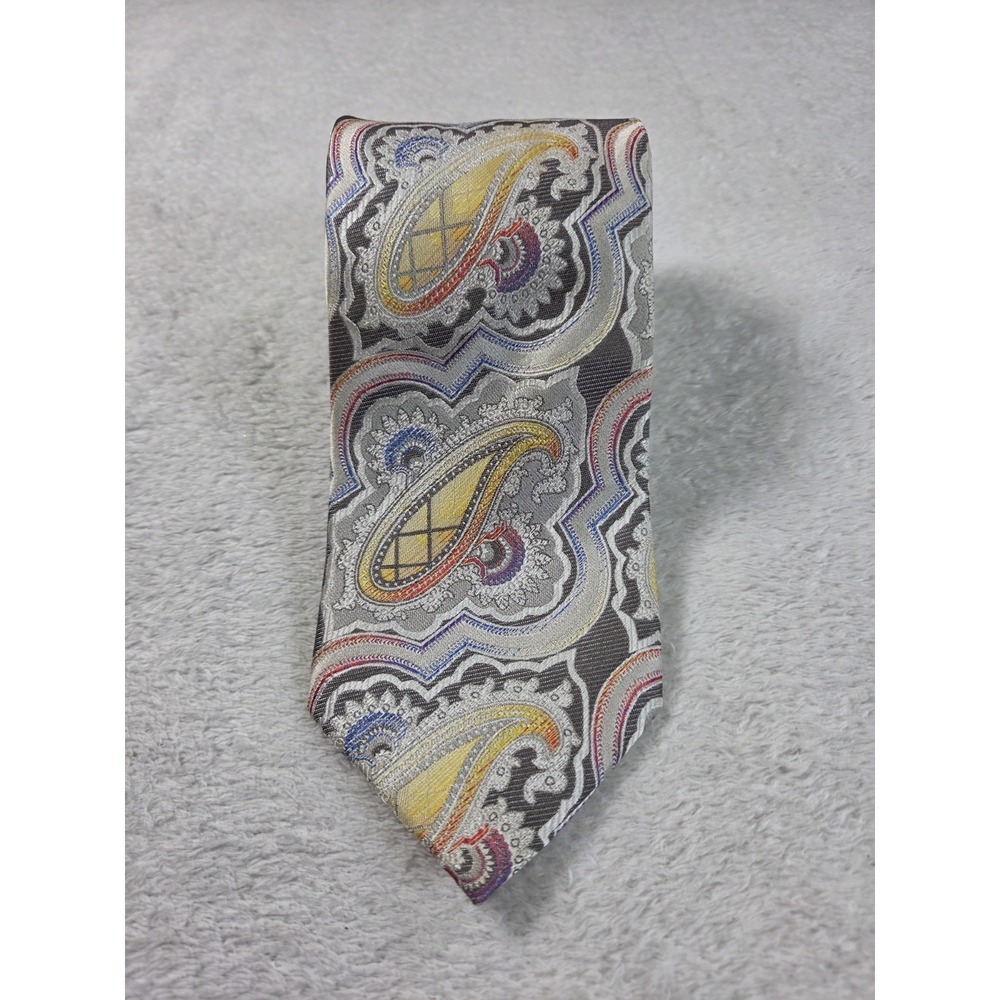 Steven Land Big Knot Silk Tie Paisley Multicolor Wide Necktie Mens Statement Tie